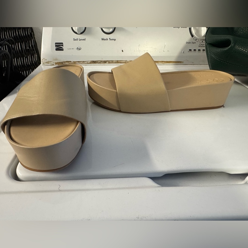 Cream Platform Slide Sandals with Wide Strap